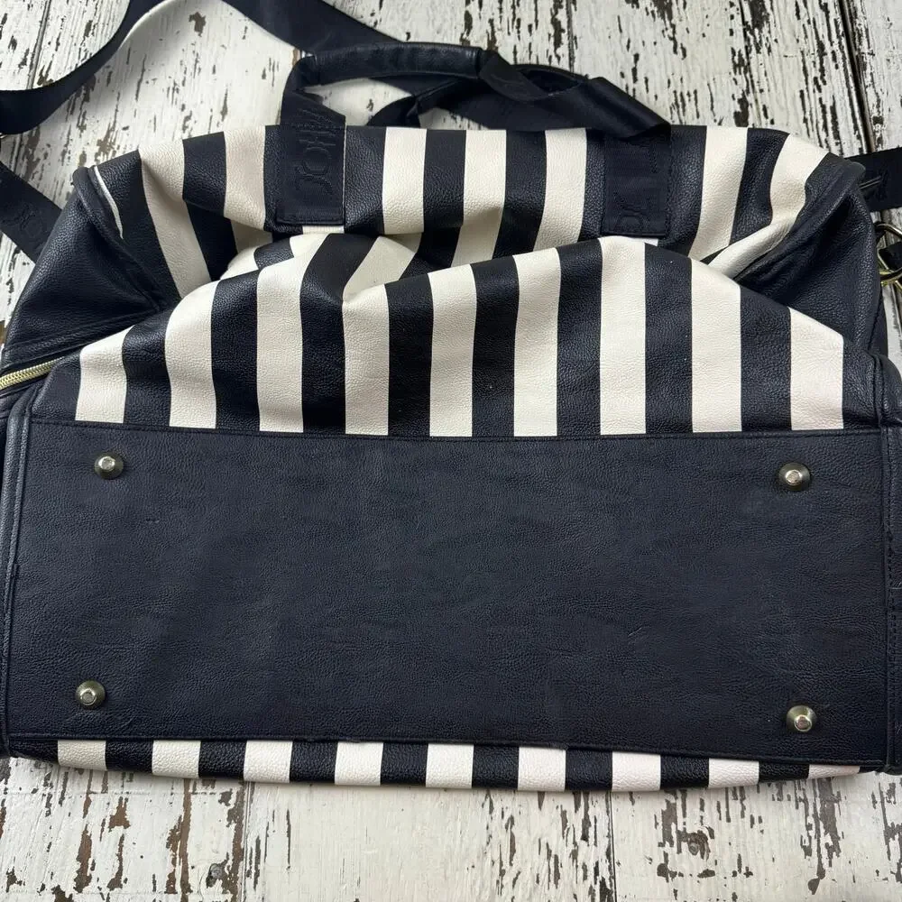 Betsey Johnson Striped Weekender Travel Duffle Bag Black White Floral Interior